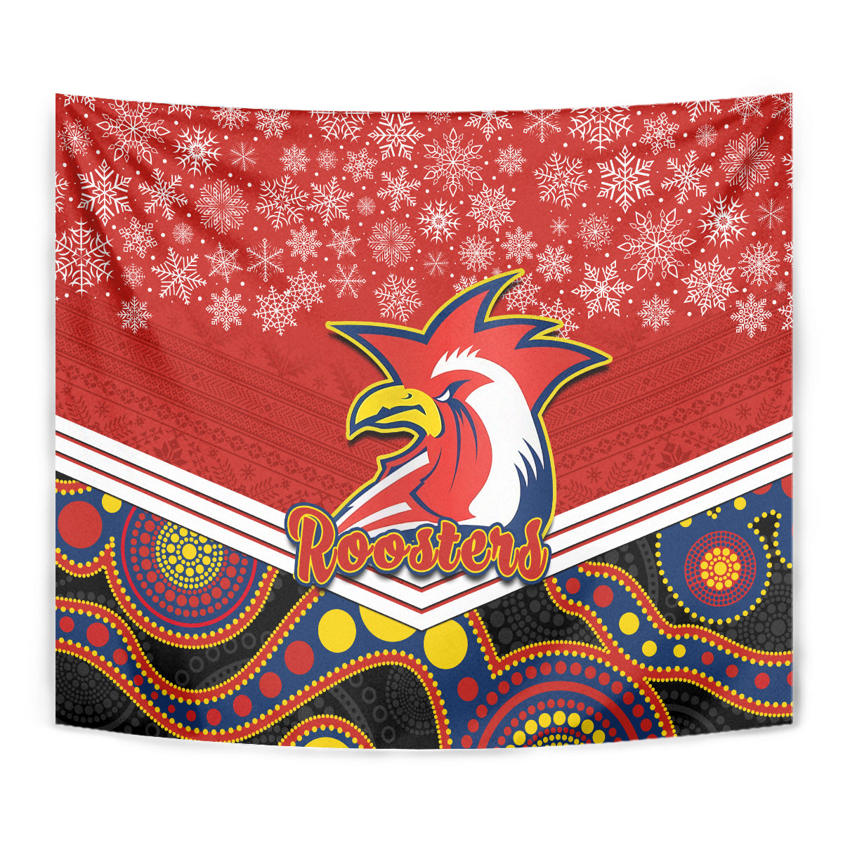 Roosters Rugby Christmas Tapestry Merry Xmas 2023 Mix Aboriginal Art - Vibe Hoodie Shop