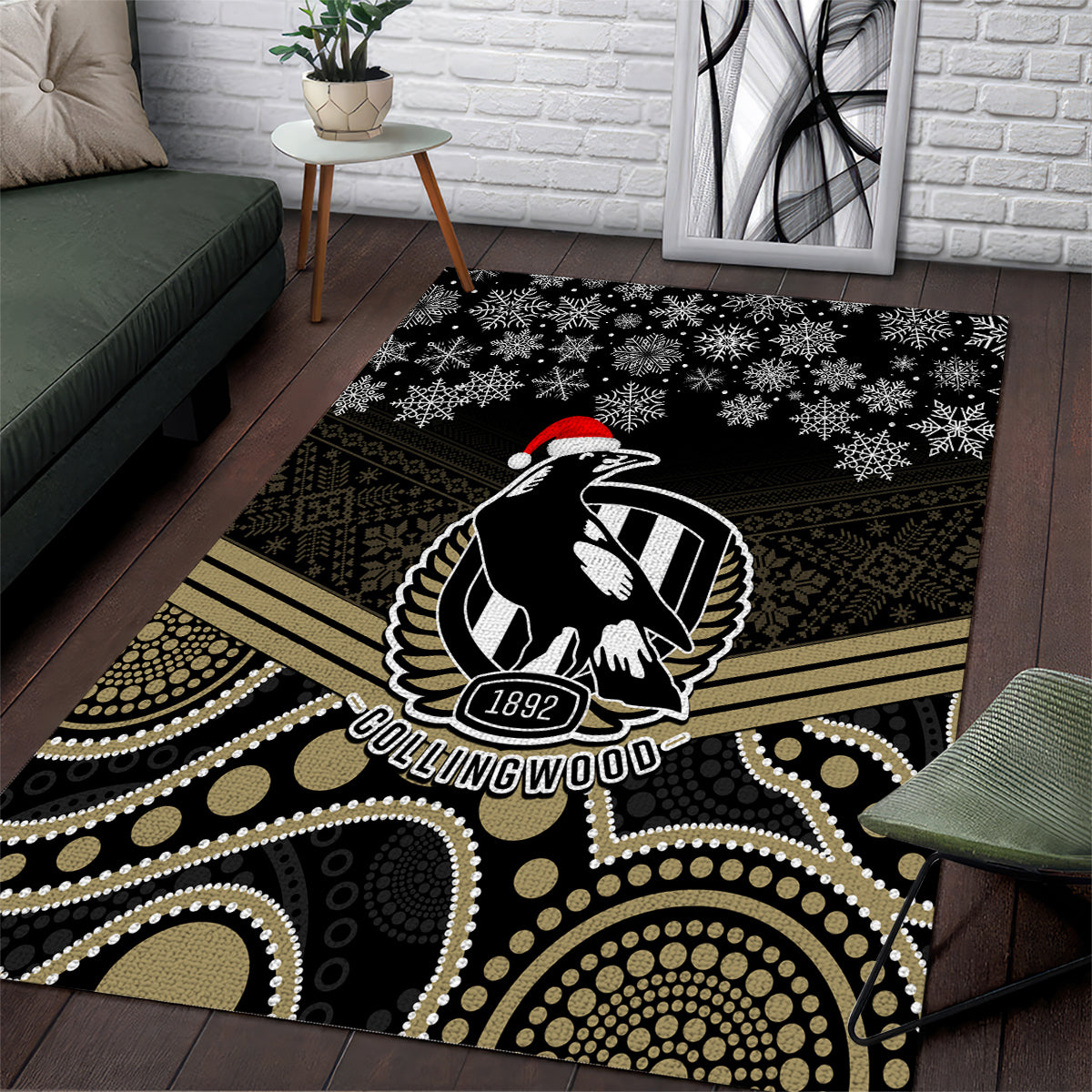 Collingwood Football Christmas Area Rug Merry Xmas 2023 Mix Aboriginal Art - Vibe Hoodie Shop