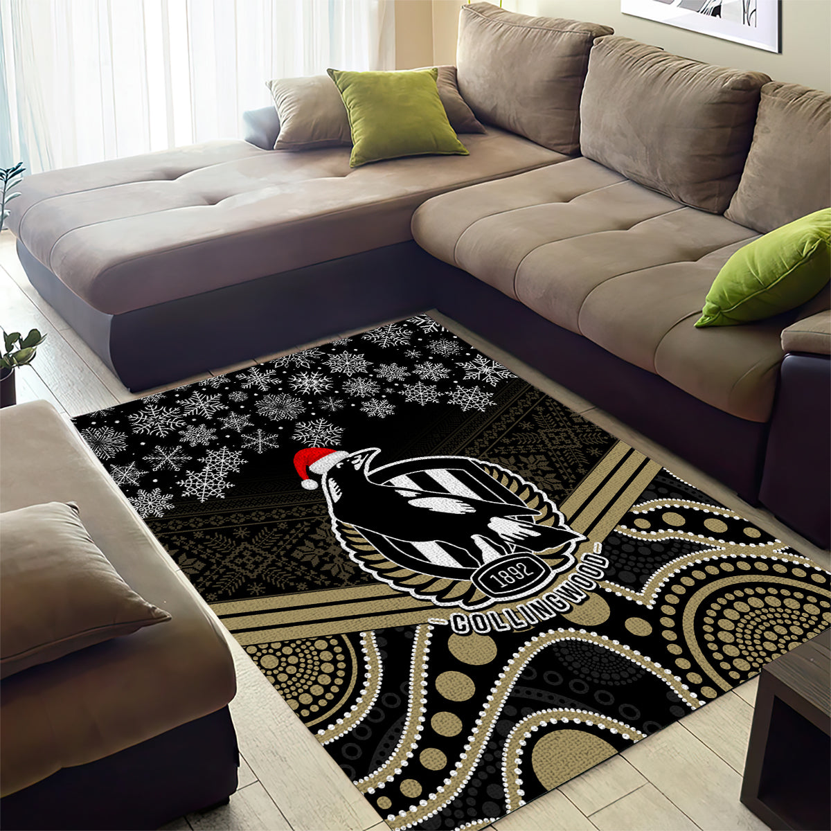 Collingwood Football Christmas Area Rug Merry Xmas 2023 Mix Aboriginal Art - Vibe Hoodie Shop