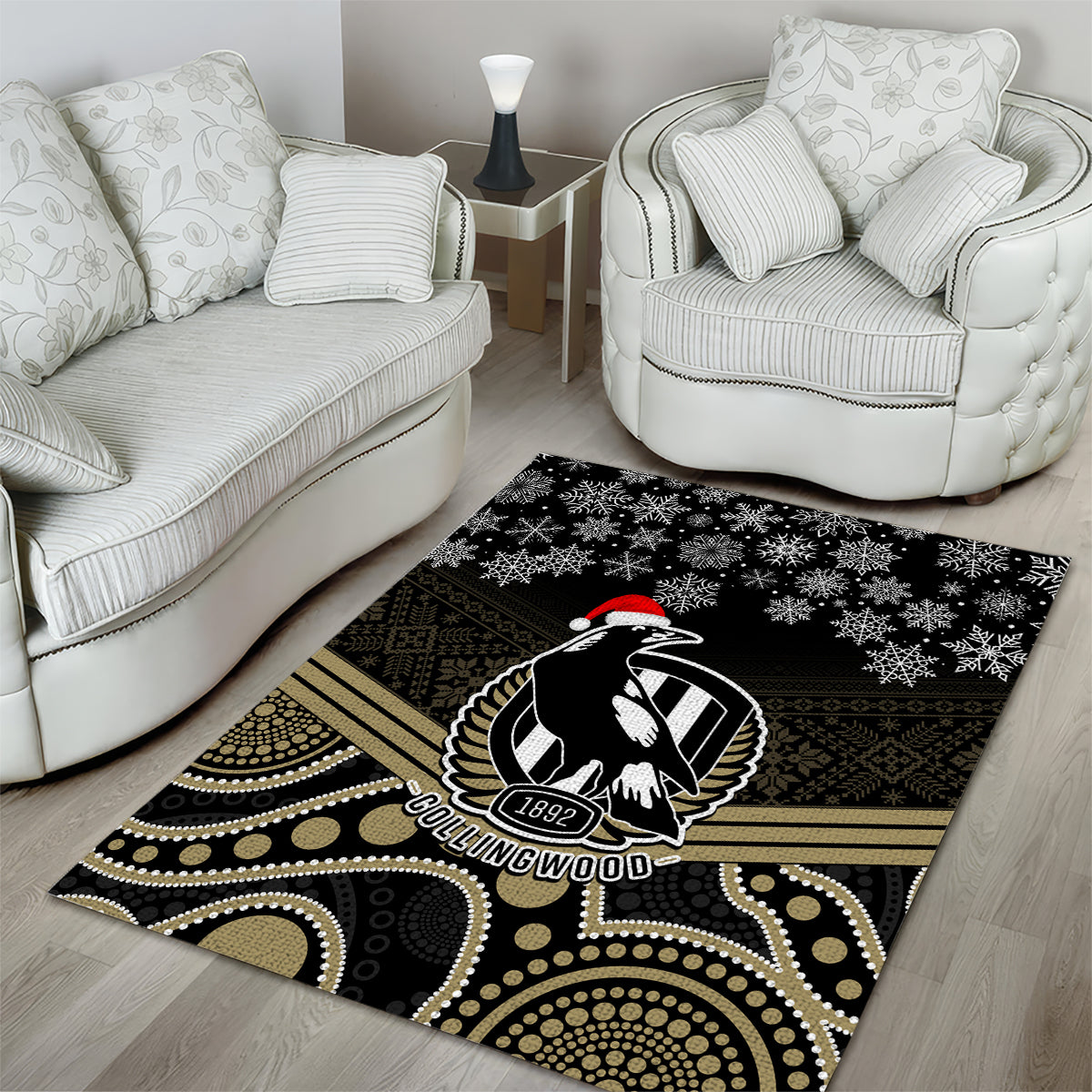 Collingwood Football Christmas Area Rug Merry Xmas 2023 Mix Aboriginal Art - Vibe Hoodie Shop