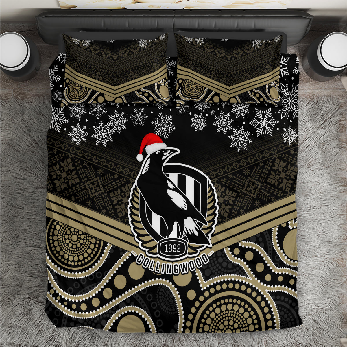 Collingwood Football Christmas Bedding Set Merry Xmas 2023 Mix Aboriginal Art - Vibe Hoodie Shop