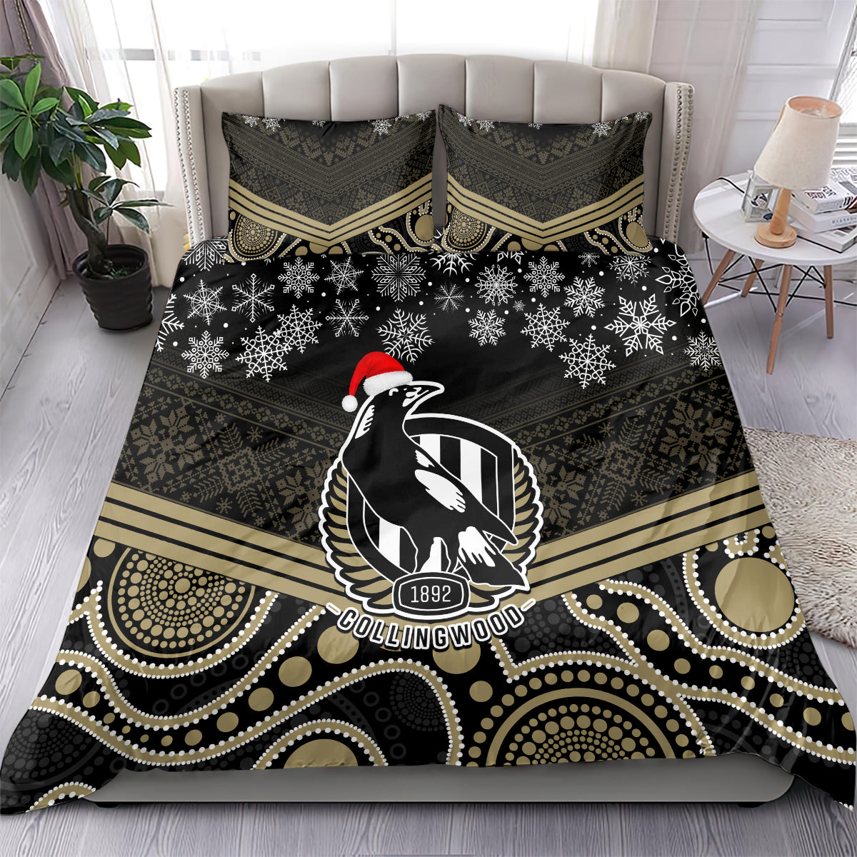 Collingwood Football Christmas Bedding Set Merry Xmas 2023 Mix Aboriginal Art - Vibe Hoodie Shop