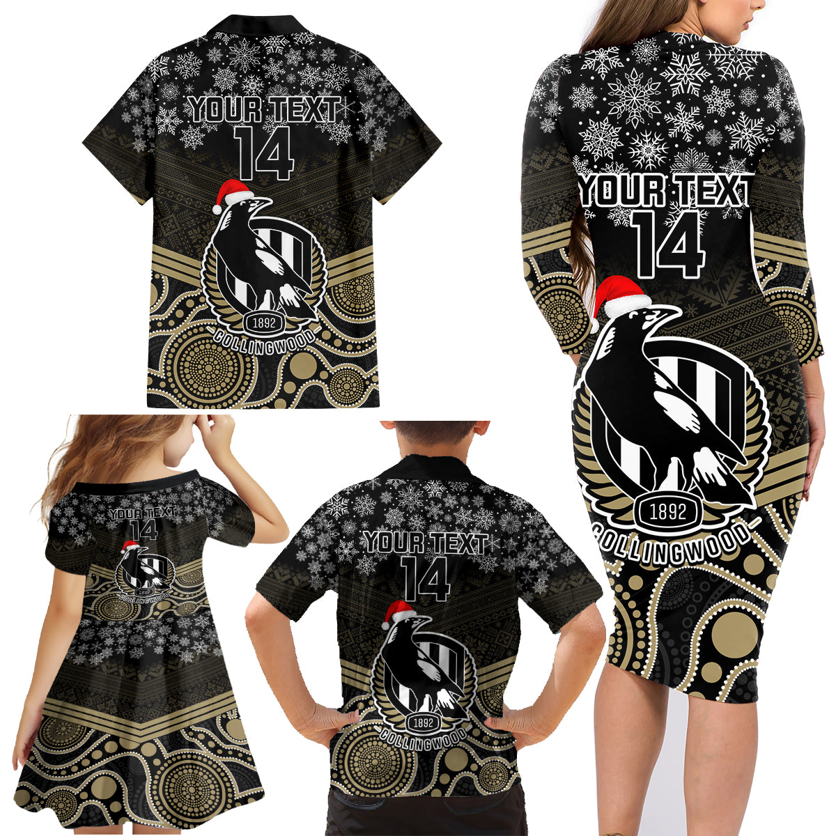 custom-collingwood-football-christmas-family-matching-long-sleeve-bodycon-dress-and-hawaiian-shirt-merry-xmas-2023-mix-aboriginal-art