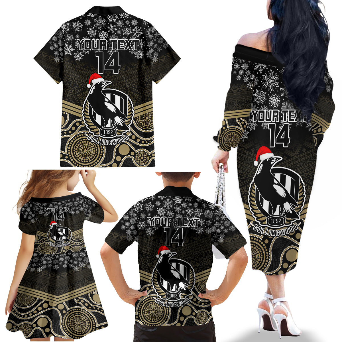 custom-collingwood-football-christmas-family-matching-off-shoulder-long-sleeve-dress-and-hawaiian-shirt-merry-xmas-2023-mix-aboriginal-art