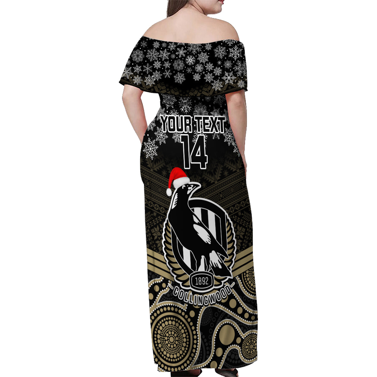 custom-collingwood-football-christmas-family-matching-off-shoulder-maxi-dress-and-hawaiian-shirt-merry-xmas-2023-mix-aboriginal-art