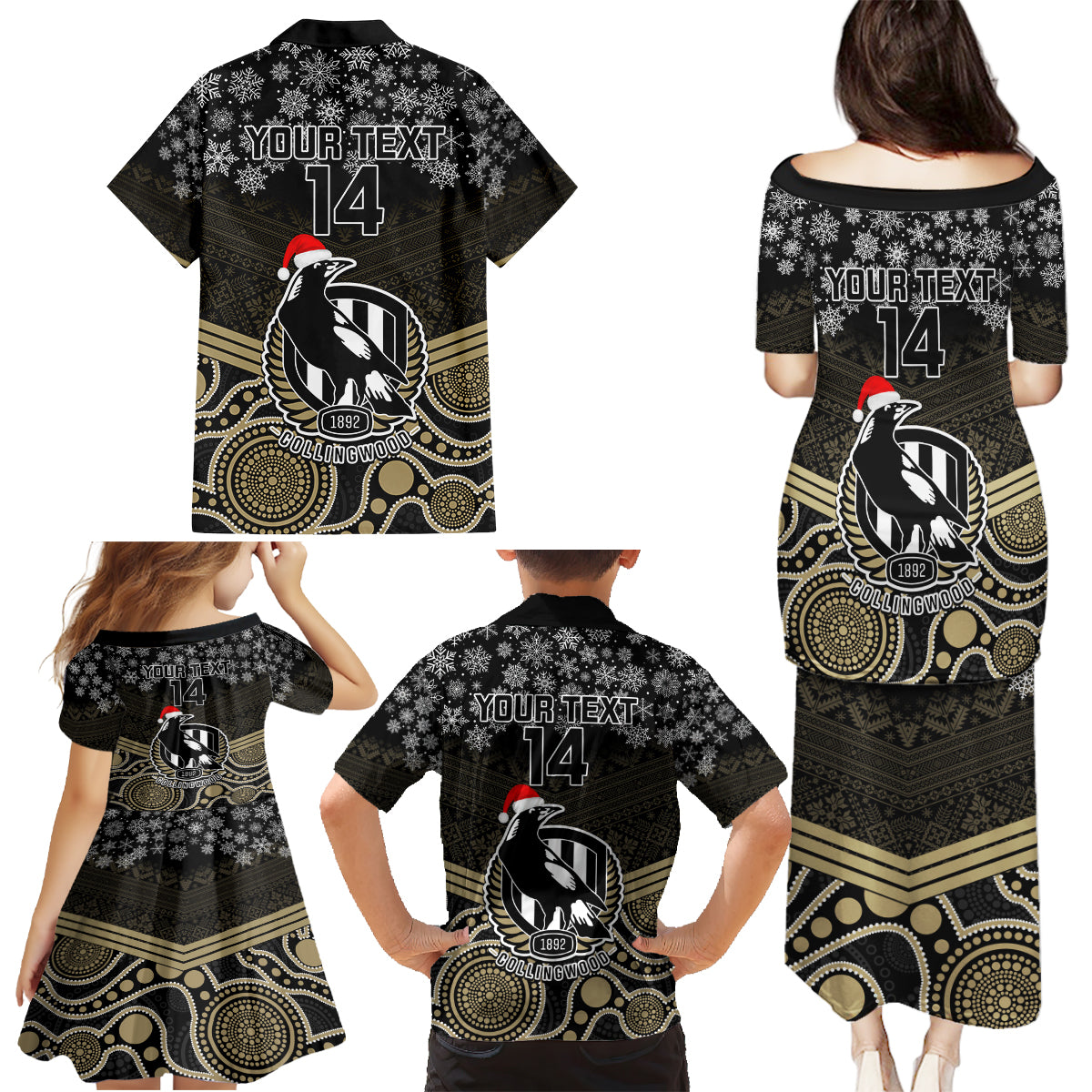 custom-collingwood-football-christmas-family-matching-puletasi-dress-and-hawaiian-shirt-merry-xmas-2023-mix-aboriginal-art