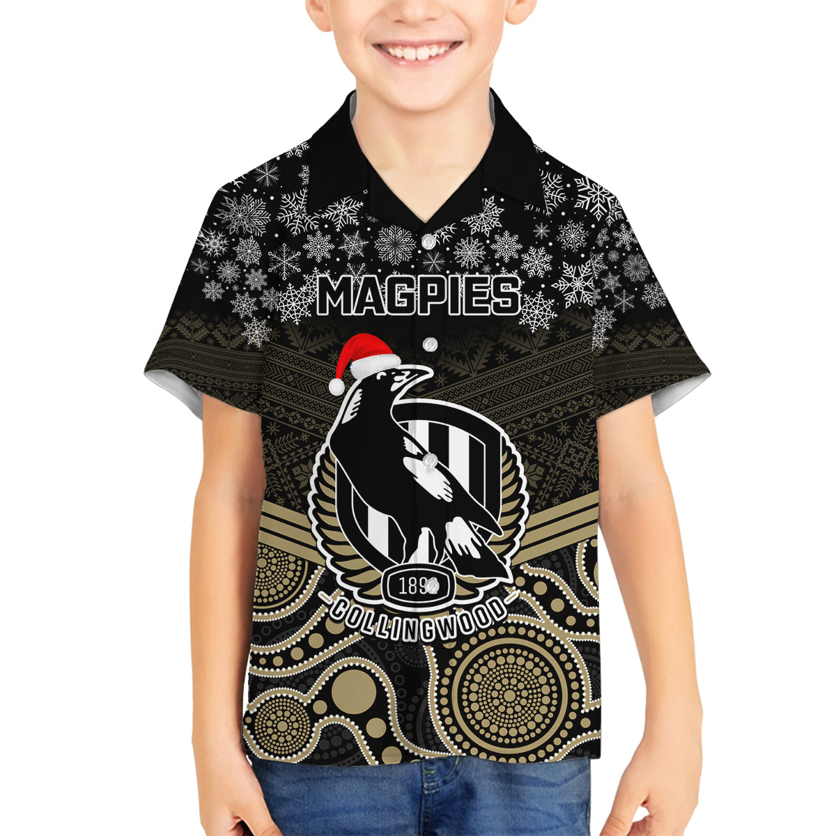 custom-collingwood-football-christmas-family-matching-puletasi-dress-and-hawaiian-shirt-merry-xmas-2023-mix-aboriginal-art