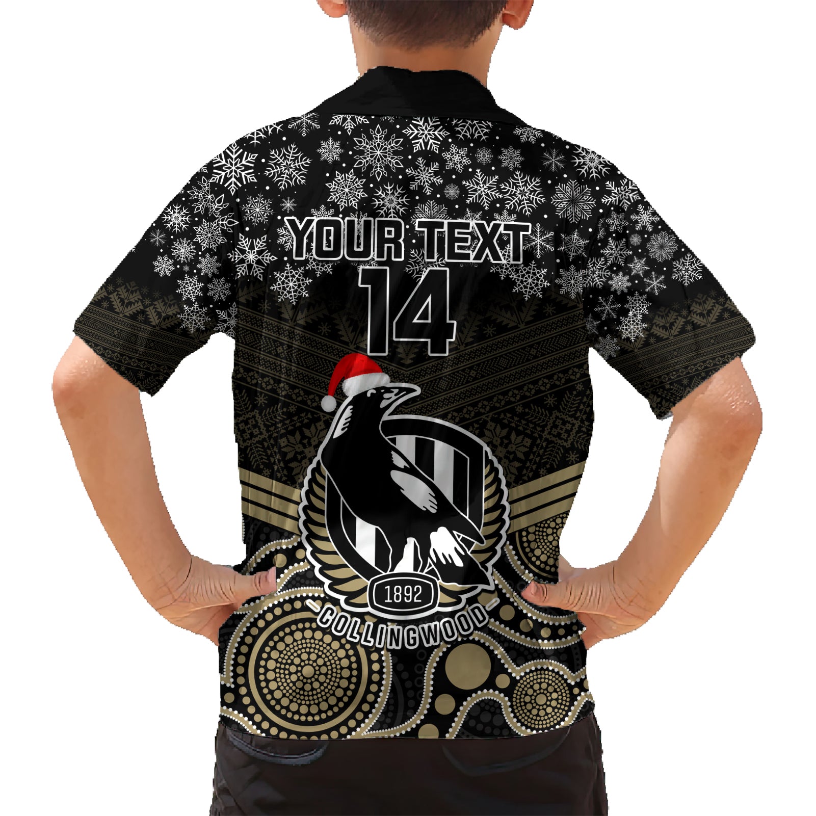 custom-collingwood-football-christmas-family-matching-short-sleeve-bodycon-dress-and-hawaiian-shirt-merry-xmas-2023-mix-aboriginal-art