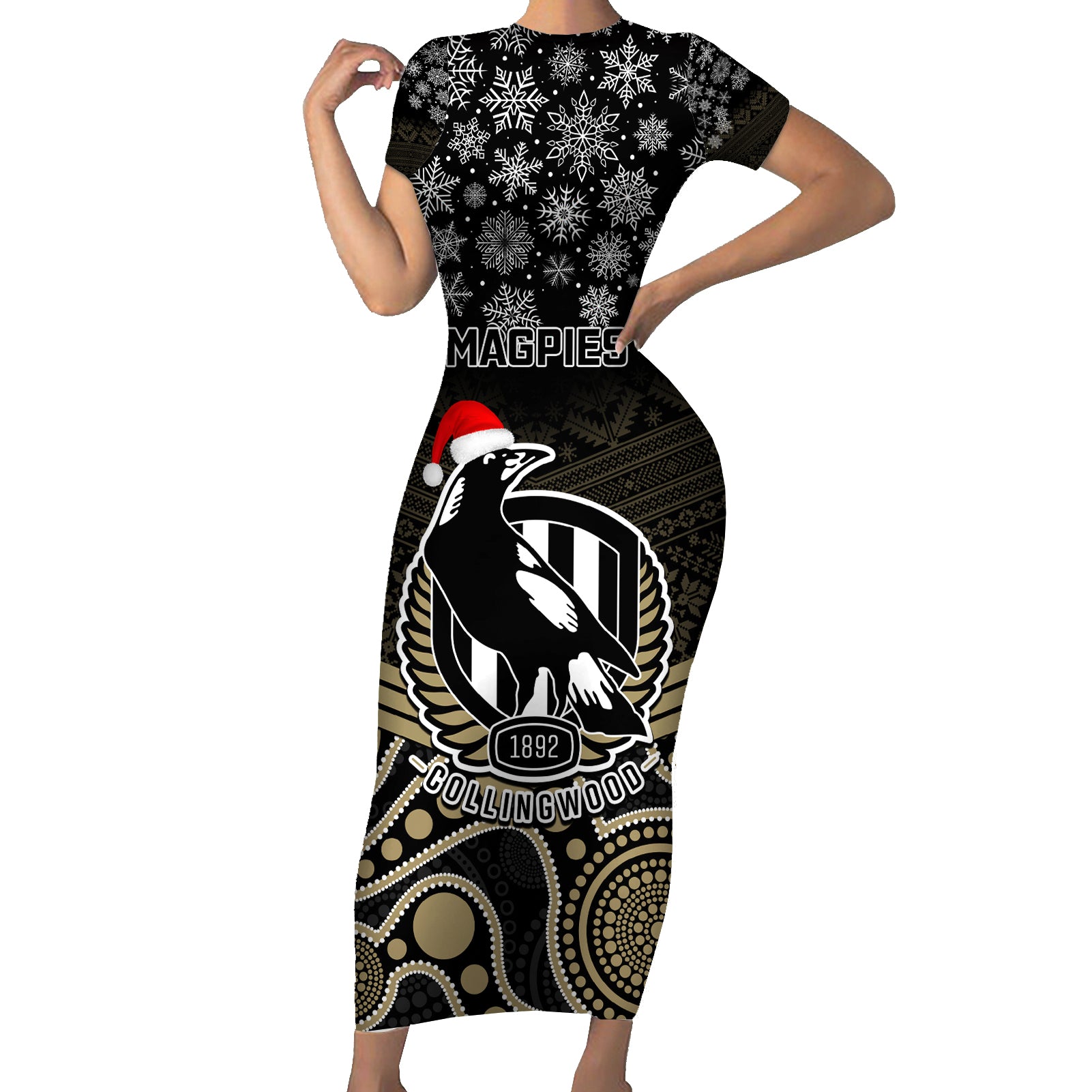 custom-collingwood-football-christmas-family-matching-short-sleeve-bodycon-dress-and-hawaiian-shirt-merry-xmas-2023-mix-aboriginal-art