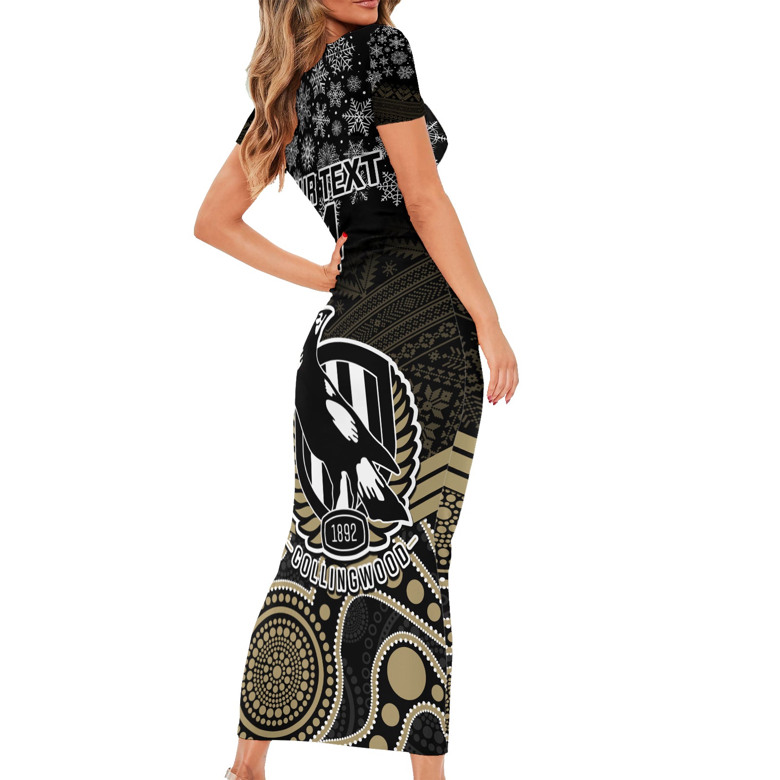 custom-collingwood-football-christmas-family-matching-short-sleeve-bodycon-dress-and-hawaiian-shirt-merry-xmas-2023-mix-aboriginal-art