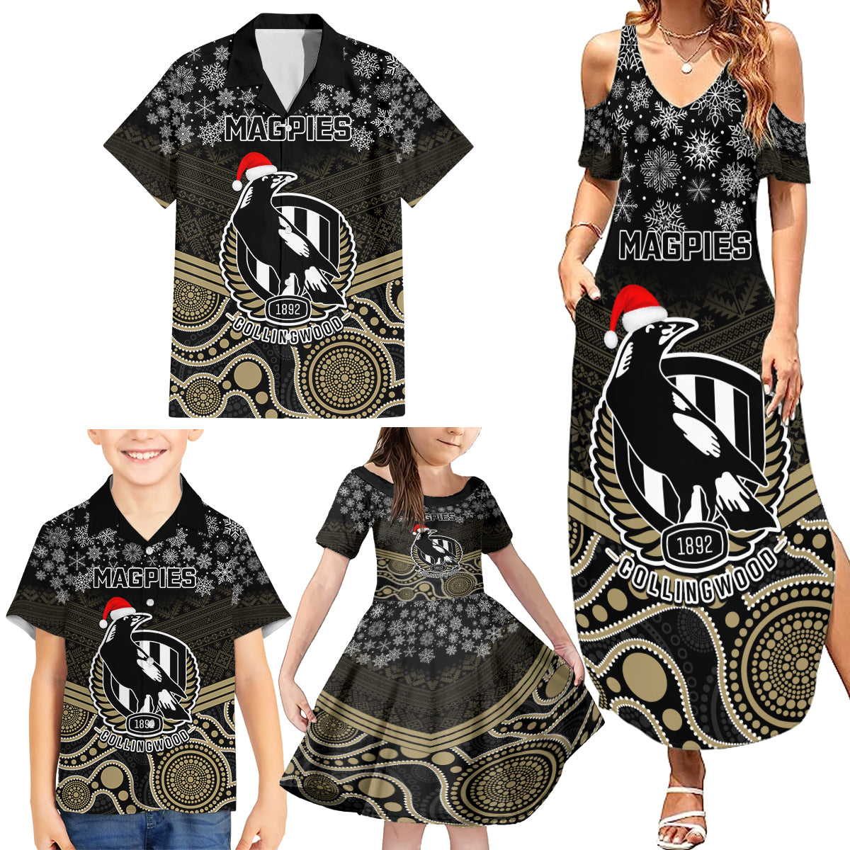 custom-collingwood-football-christmas-family-matching-summer-maxi-dress-and-hawaiian-shirt-merry-xmas-2023-mix-aboriginal-art