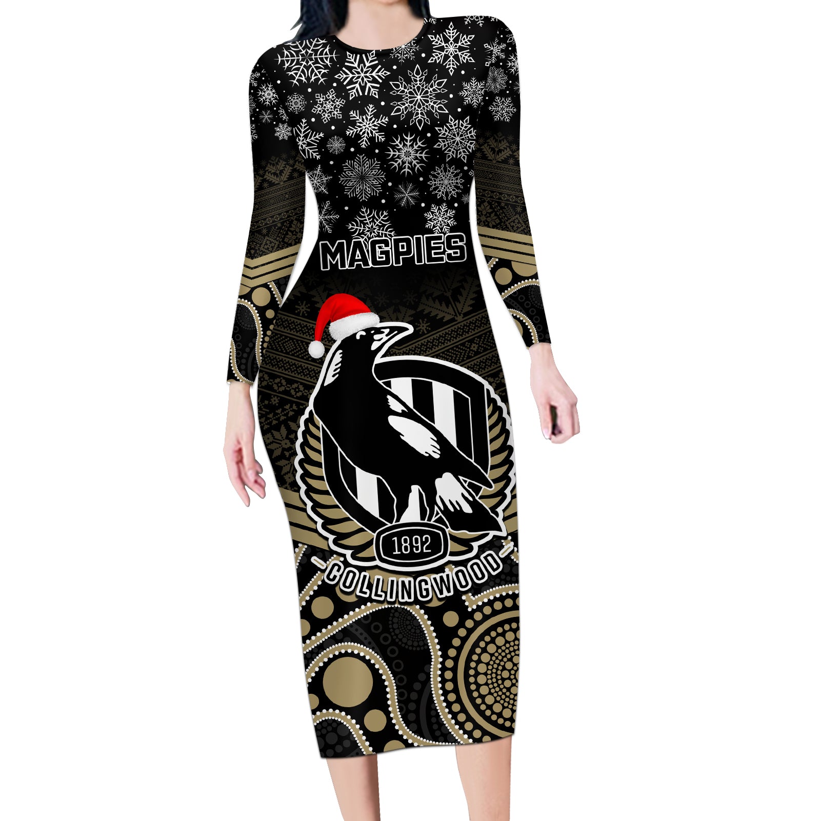 custom-collingwood-football-christmas-long-sleeve-bodycon-dress-merry-xmas-2023-mix-aboriginal-art