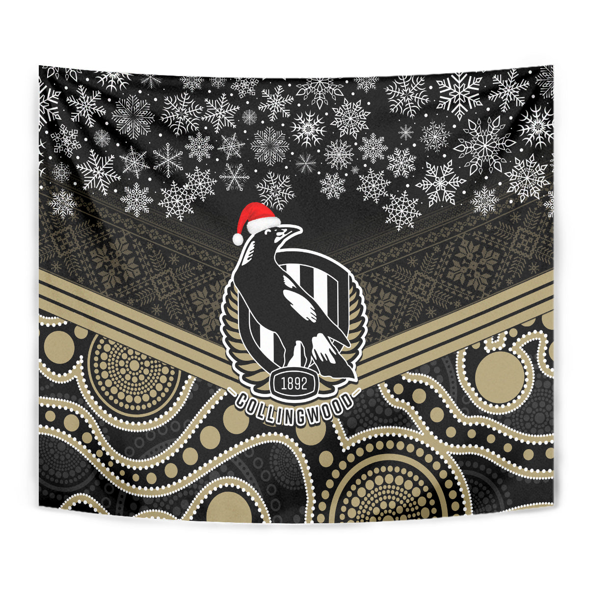 Collingwood Football Christmas Tapestry Merry Xmas 2023 Mix Aboriginal Art - Vibe Hoodie Shop