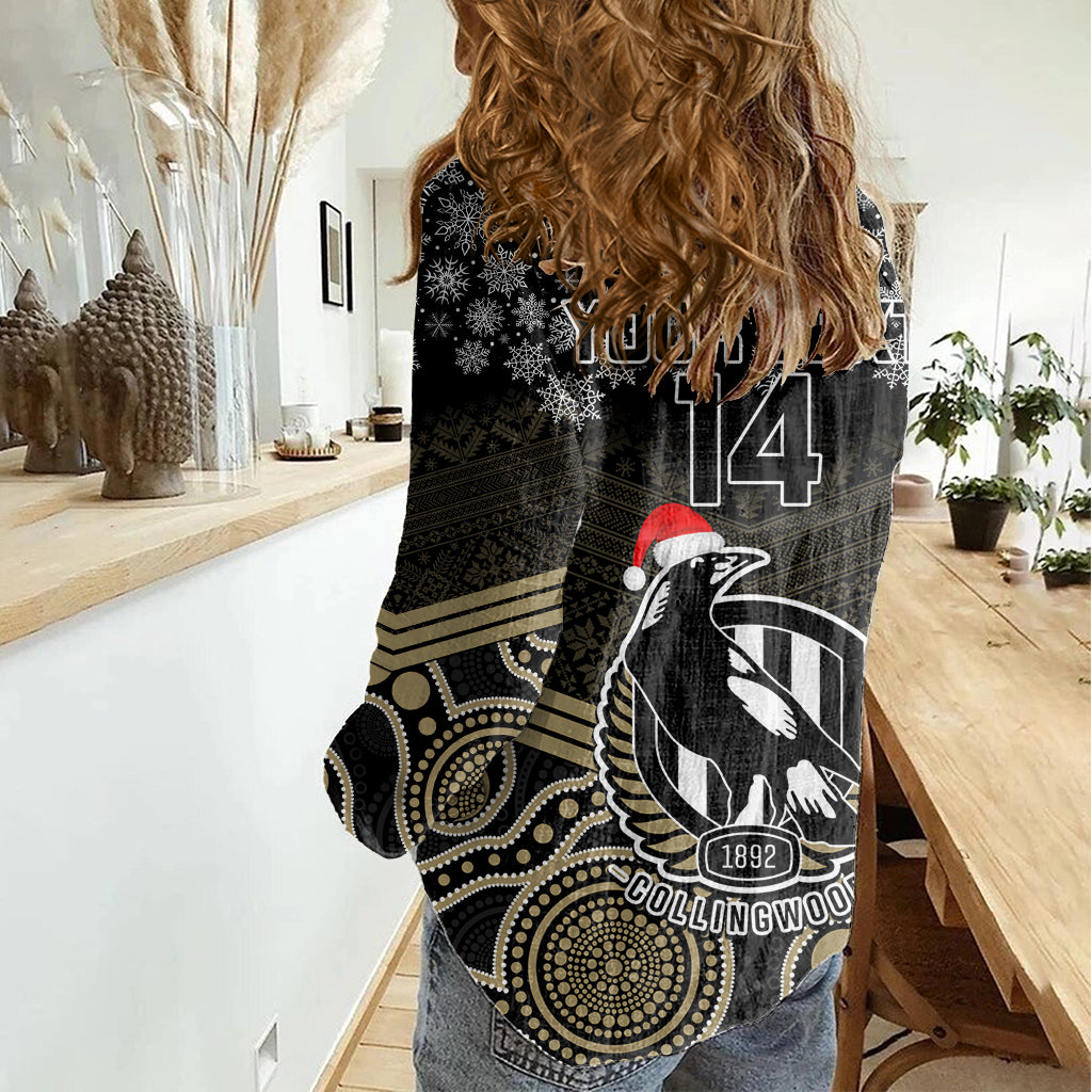 Custom Collingwood Football Christmas Women Casual Shirt Merry Xmas 2023 Mix Aboriginal Art - Vibe Hoodie Shop