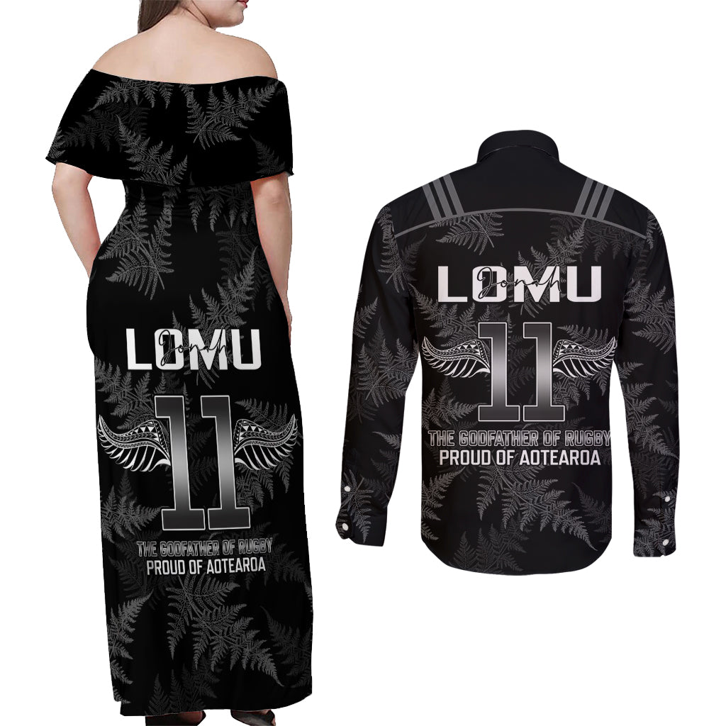 new-zealand-silver-fern-rugby-couples-matching-off-shoulder-maxi-dress-and-long-sleeve-button-shirt-aotearoa-godfather-proud-gone-but-never-forgotten