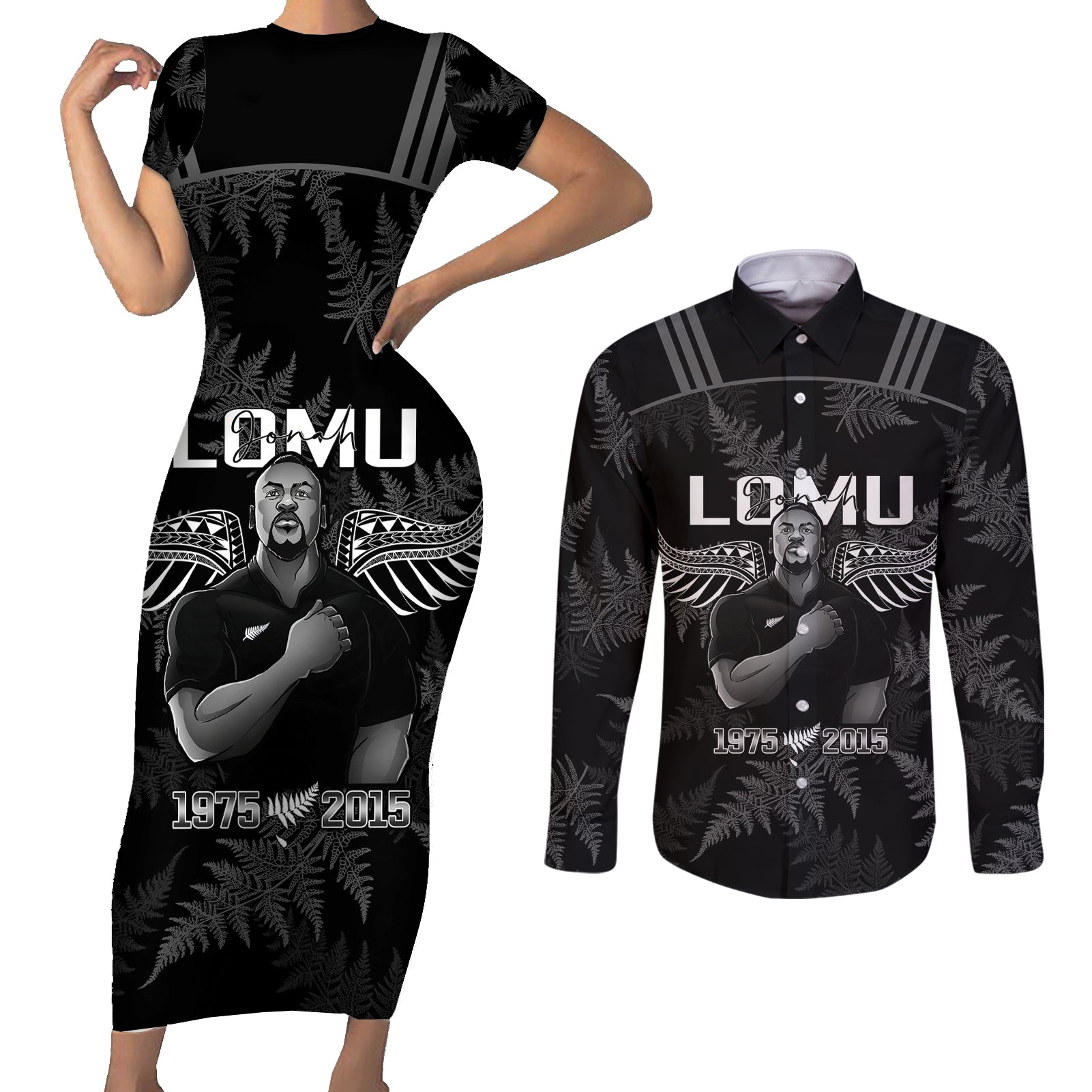 new-zealand-silver-fern-rugby-couples-matching-short-sleeve-bodycon-dress-and-long-sleeve-button-shirt-aotearoa-godfather-proud-gone-but-never-forgotten