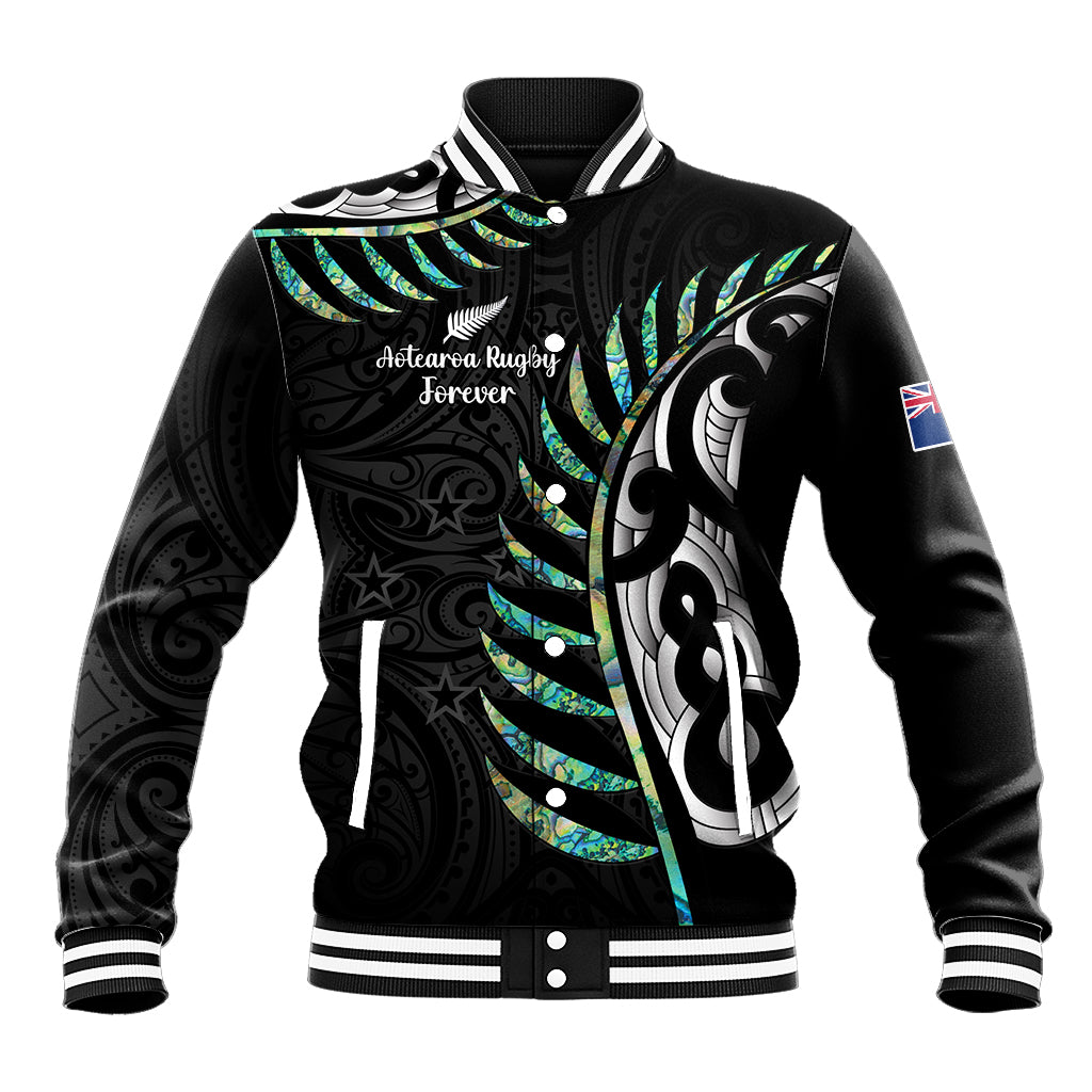 Personalised New Zealand Silver Fern Rugby Baseball Jacket Paua Shell With Champions Trophy History NZ Forever - Vibe Hoodie Shop
