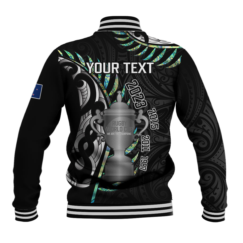 Personalised New Zealand Silver Fern Rugby Baseball Jacket Paua Shell With Champions Trophy History NZ Forever - Vibe Hoodie Shop