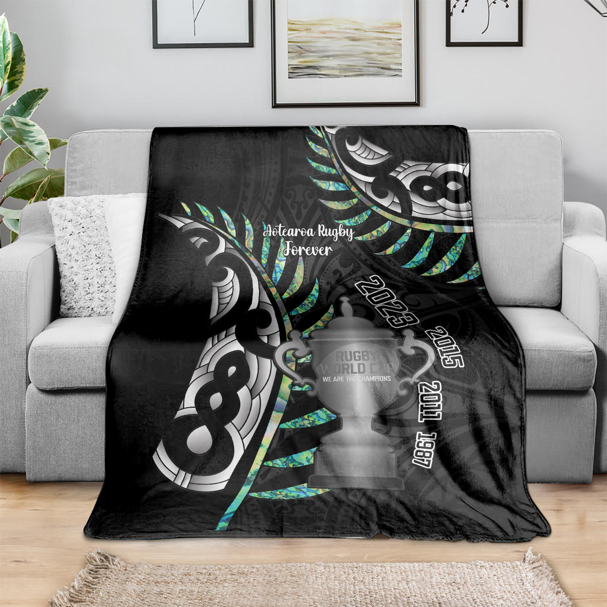 Personalised New Zealand Silver Fern Rugby Blanket Paua Shell With Champions Trophy History NZ Forever - Vibe Hoodie Shop
