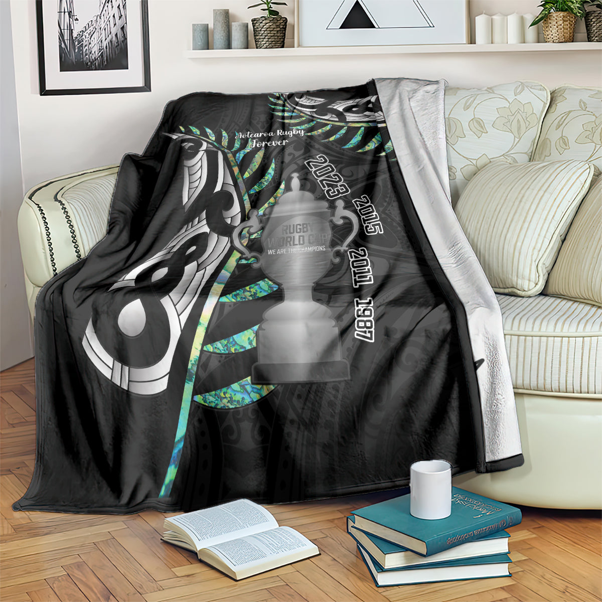Personalised New Zealand Silver Fern Rugby Blanket Paua Shell With Champions Trophy History NZ Forever - Vibe Hoodie Shop