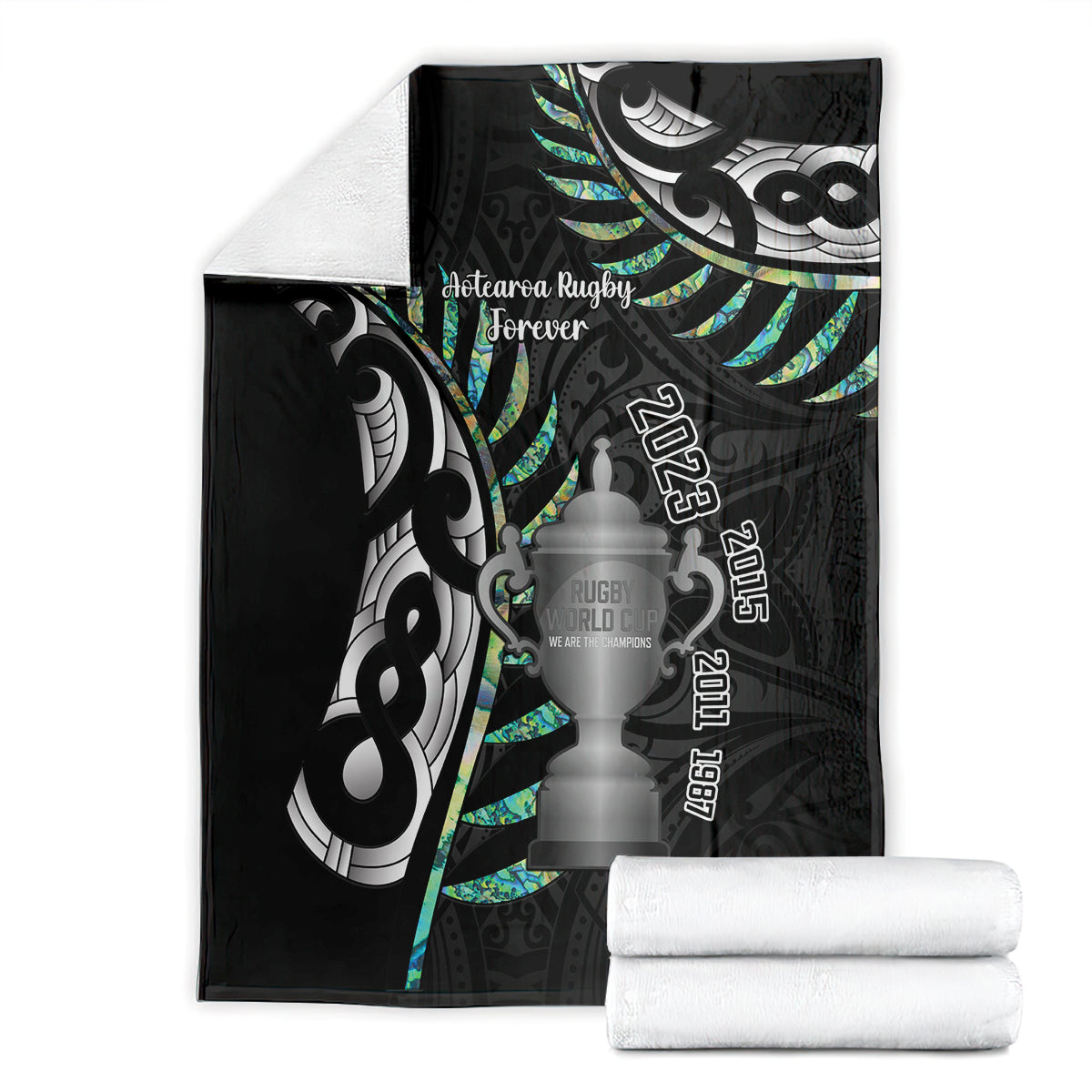 Personalised New Zealand Silver Fern Rugby Blanket Paua Shell With Champions Trophy History NZ Forever - Vibe Hoodie Shop