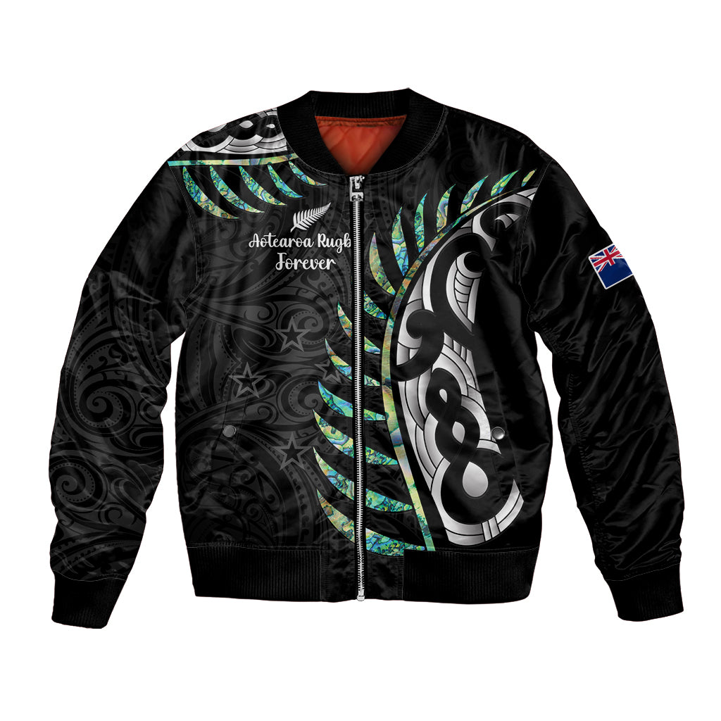 Personalised New Zealand Silver Fern Rugby Bomber Jacket Paua Shell With Champions Trophy History NZ Forever - Vibe Hoodie Shop