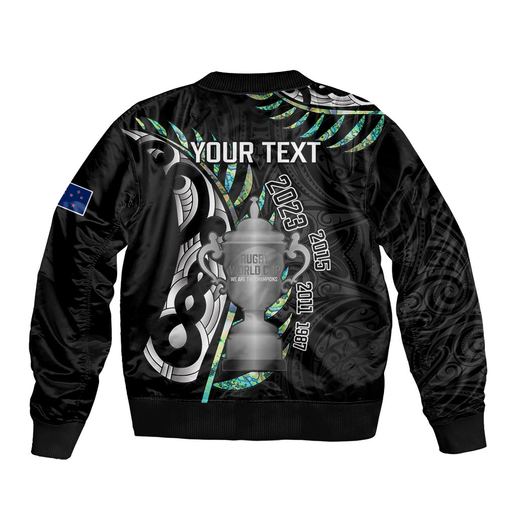 Personalised New Zealand Silver Fern Rugby Bomber Jacket Paua Shell With Champions Trophy History NZ Forever - Vibe Hoodie Shop