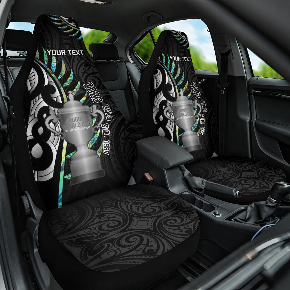 Personalised New Zealand Silver Fern Rugby Car Seat Cover Paua Shell With Champions Trophy History NZ Forever - Vibe Hoodie Shop