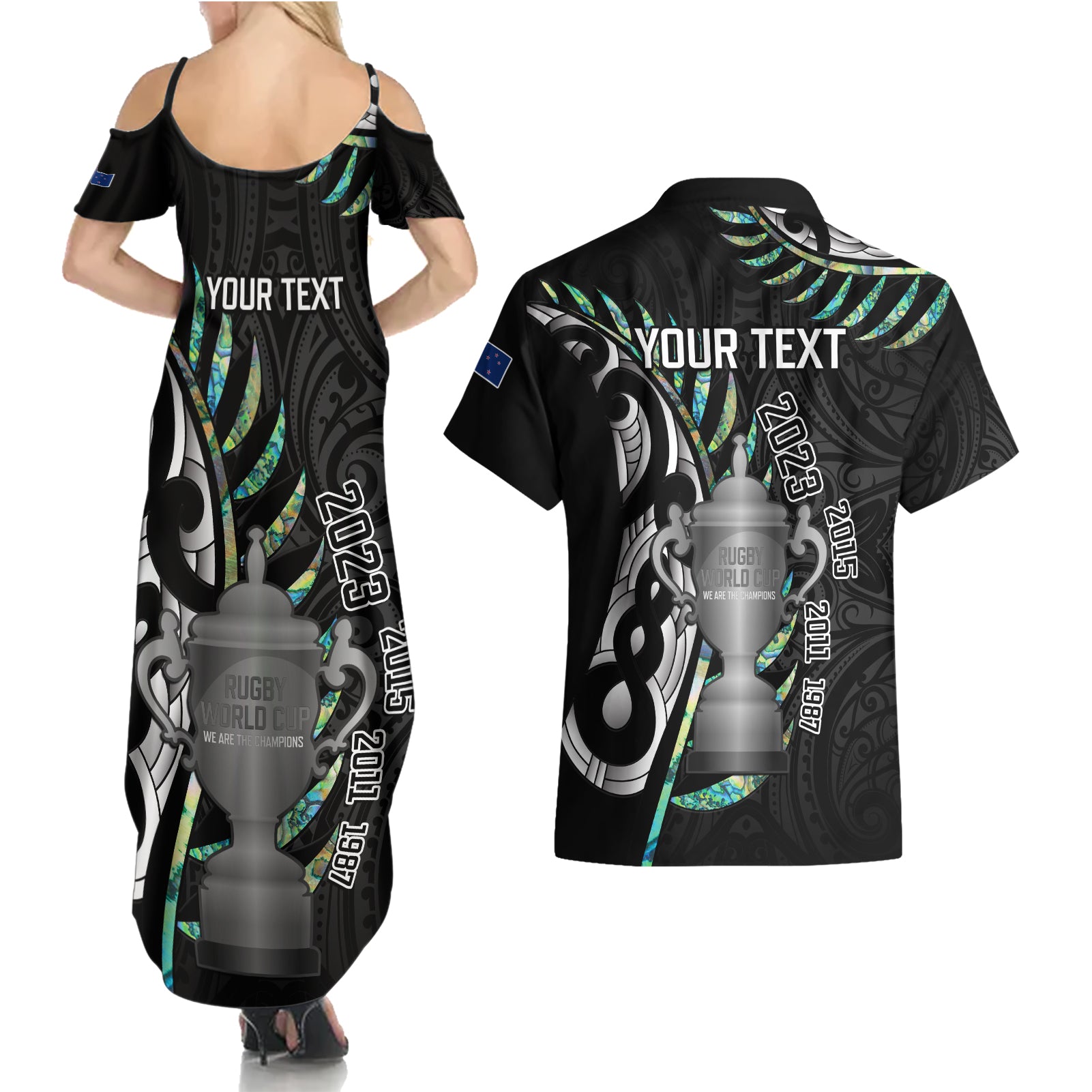 personalised-new-zealand-silver-fern-rugby-couples-matching-summer-maxi-dress-and-hawaiian-shirt-paua-shell-with-champions-trophy-history-nz-forever