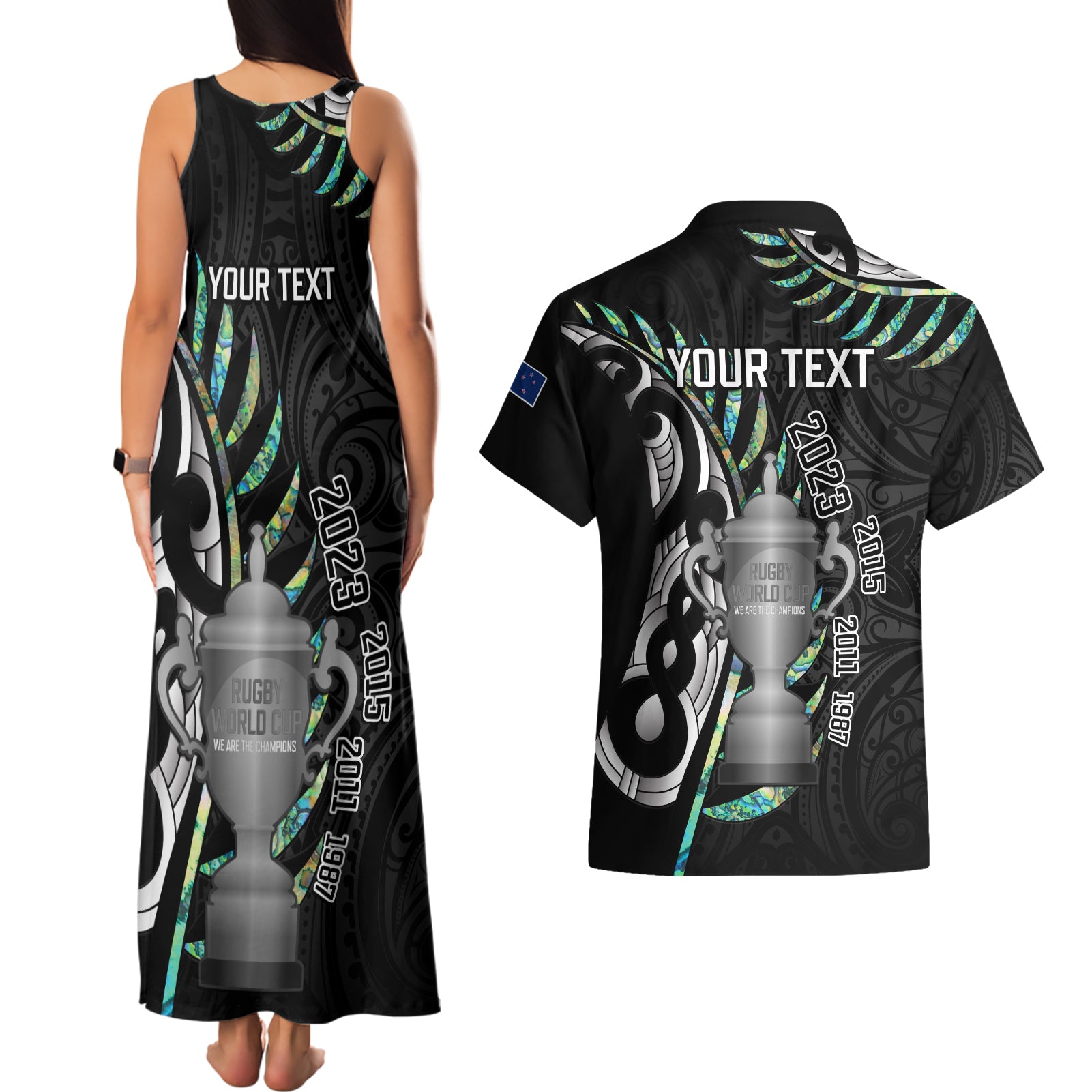 personalised-new-zealand-silver-fern-rugby-couples-matching-tank-maxi-dress-and-hawaiian-shirt-paua-shell-with-champions-trophy-history-nz-forever