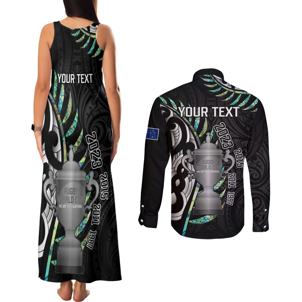 personalised-new-zealand-silver-fern-rugby-couples-matching-tank-maxi-dress-and-long-sleeve-button-shirt-paua-shell-with-champions-trophy-history-nz-forever