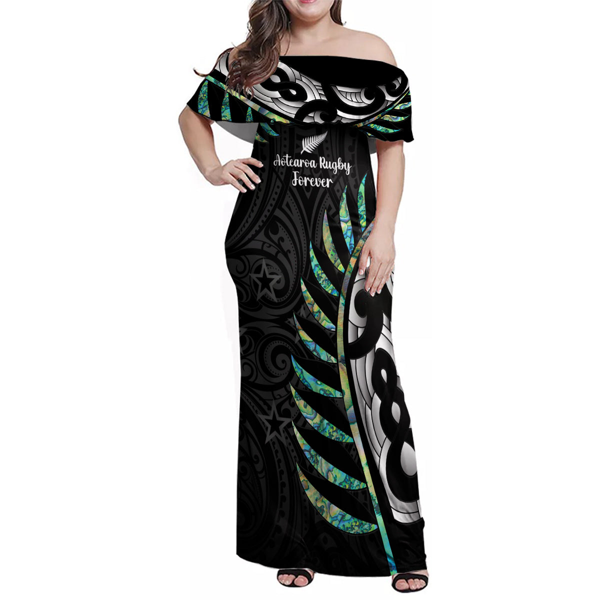 personalised-new-zealand-silver-fern-rugby-family-matching-off-shoulder-maxi-dress-and-hawaiian-shirt-paua-shell-with-champions-trophy-history-nz-forever