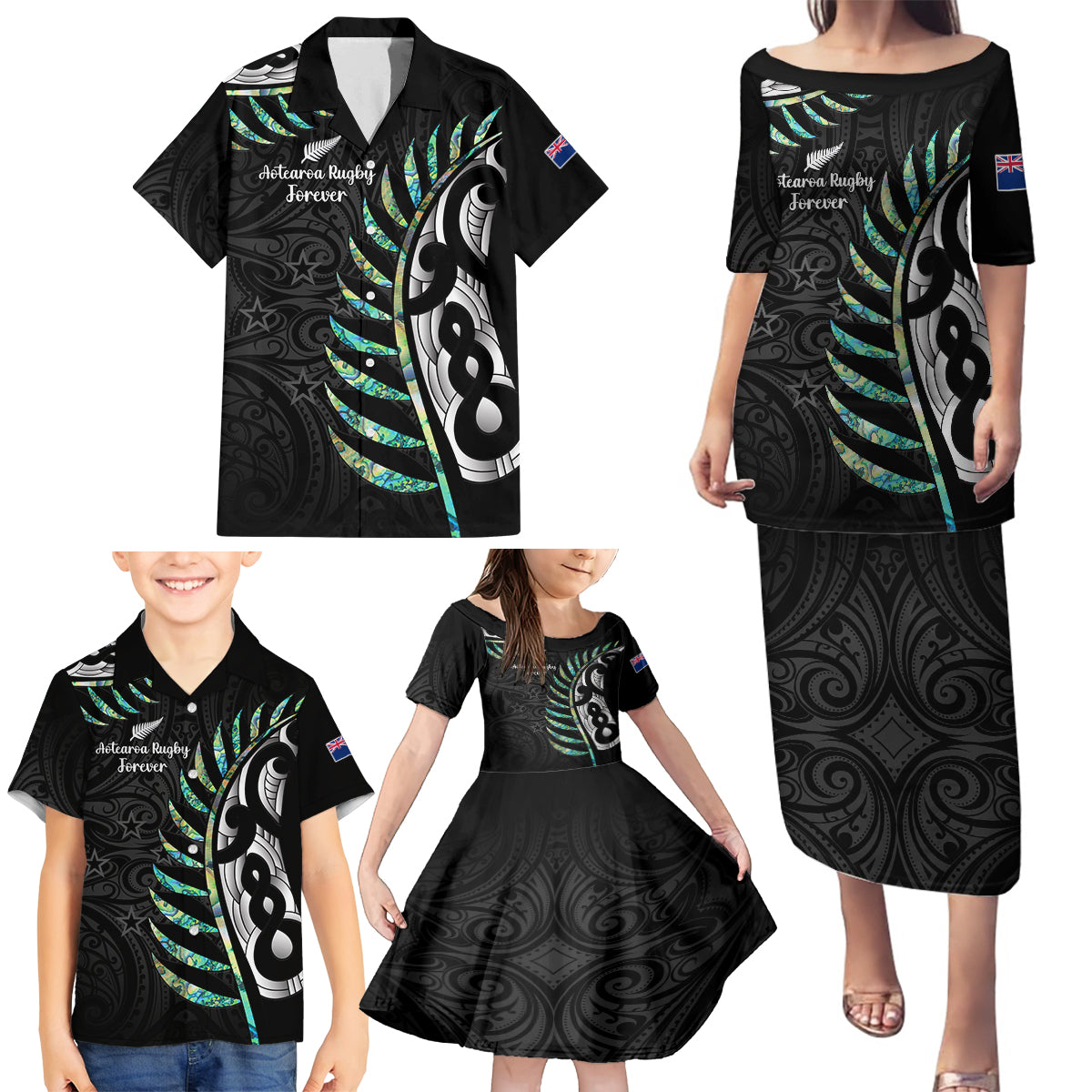 personalised-new-zealand-silver-fern-rugby-family-matching-puletasi-dress-and-hawaiian-shirt-paua-shell-with-champions-trophy-history-nz-forever