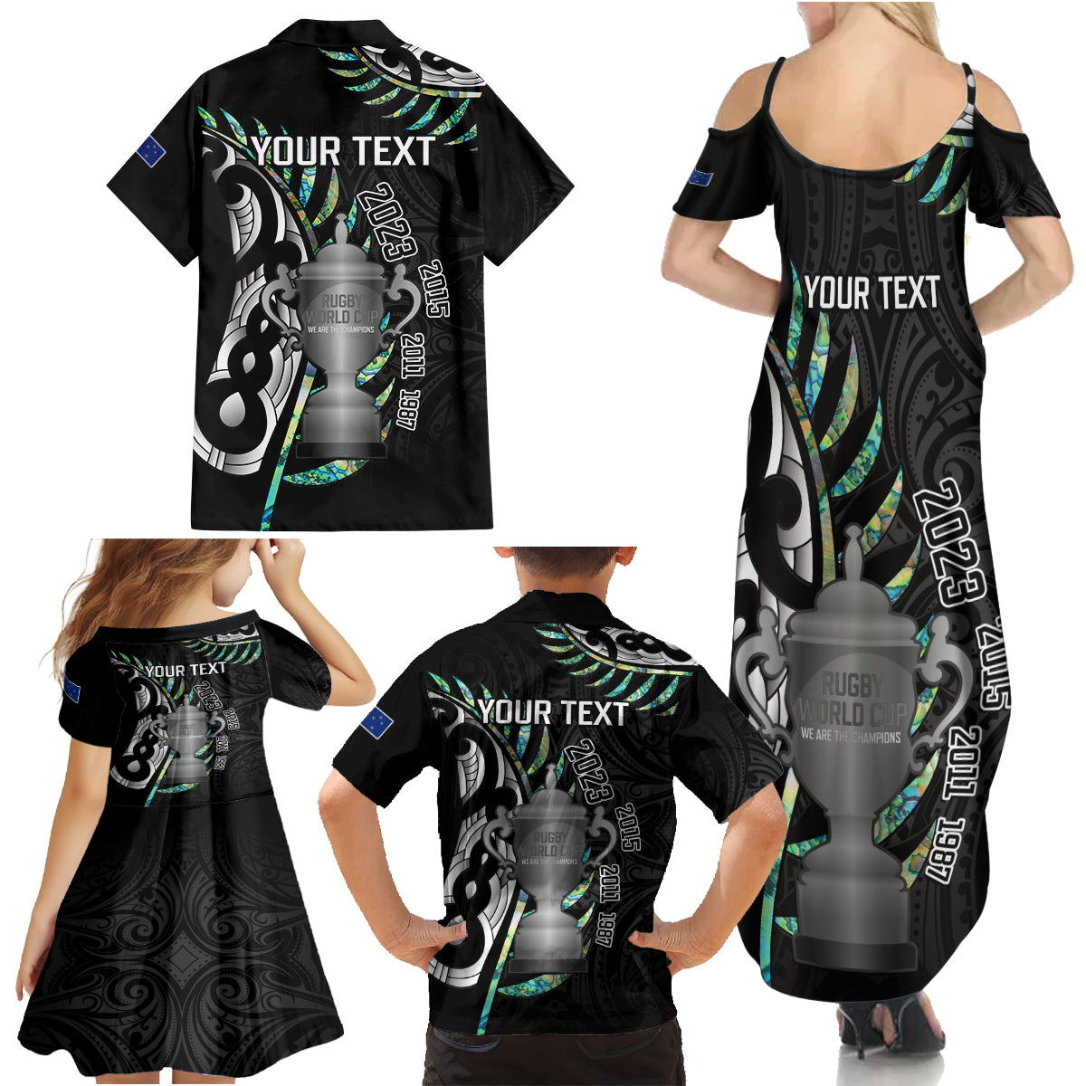 personalised-new-zealand-silver-fern-rugby-family-matching-summer-maxi-dress-and-hawaiian-shirt-paua-shell-with-champions-trophy-history-nz-forever