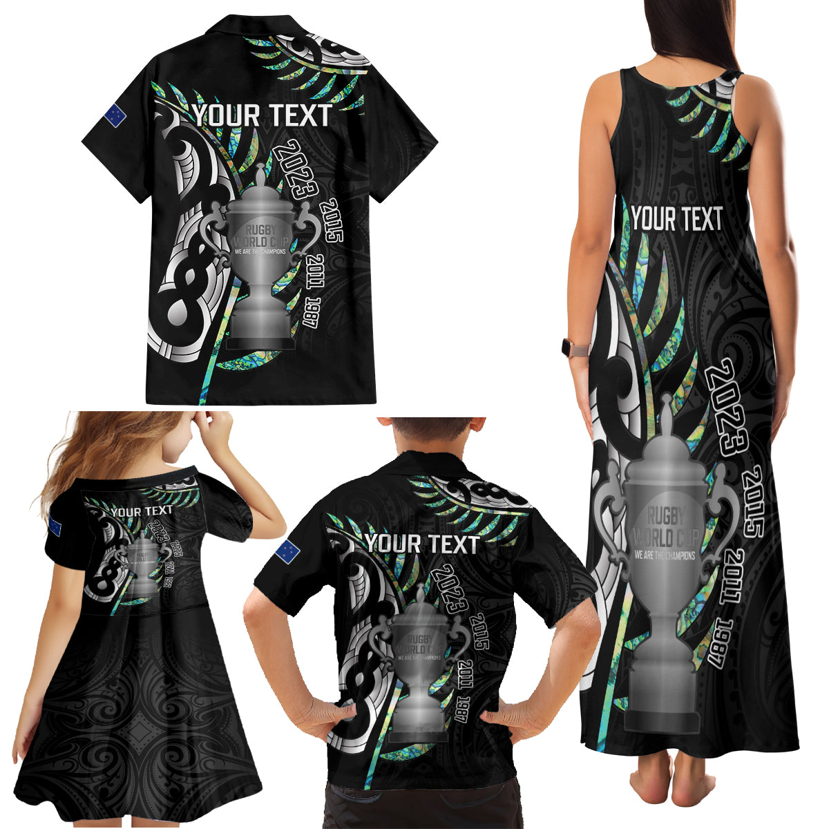 personalised-new-zealand-silver-fern-rugby-family-matching-tank-maxi-dress-and-hawaiian-shirt-paua-shell-with-champions-trophy-history-nz-forever