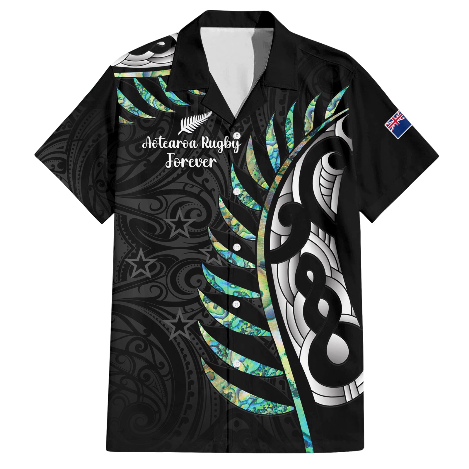 Personalised New Zealand Silver Fern Rugby Hawaiian Shirt Paua Shell With Champions Trophy History NZ Forever - Vibe Hoodie Shop
