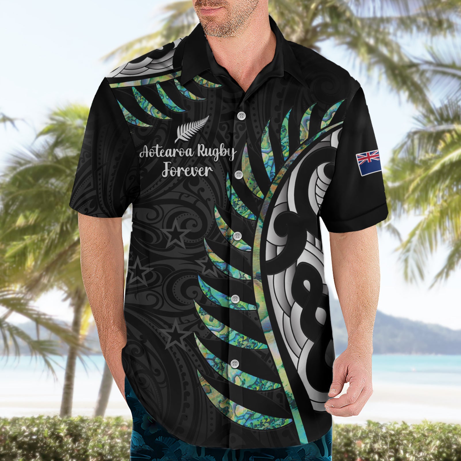 Personalised New Zealand Silver Fern Rugby Hawaiian Shirt Paua Shell With Champions Trophy History NZ Forever - Vibe Hoodie Shop