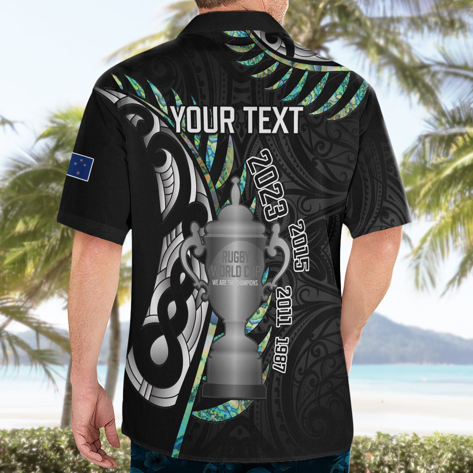 Personalised New Zealand Silver Fern Rugby Hawaiian Shirt Paua Shell With Champions Trophy History NZ Forever - Vibe Hoodie Shop