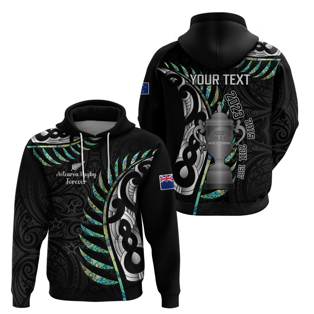 Personalised New Zealand Silver Fern Rugby Hoodie Paua Shell With Champions Trophy History NZ Forever - Vibe Hoodie Shop