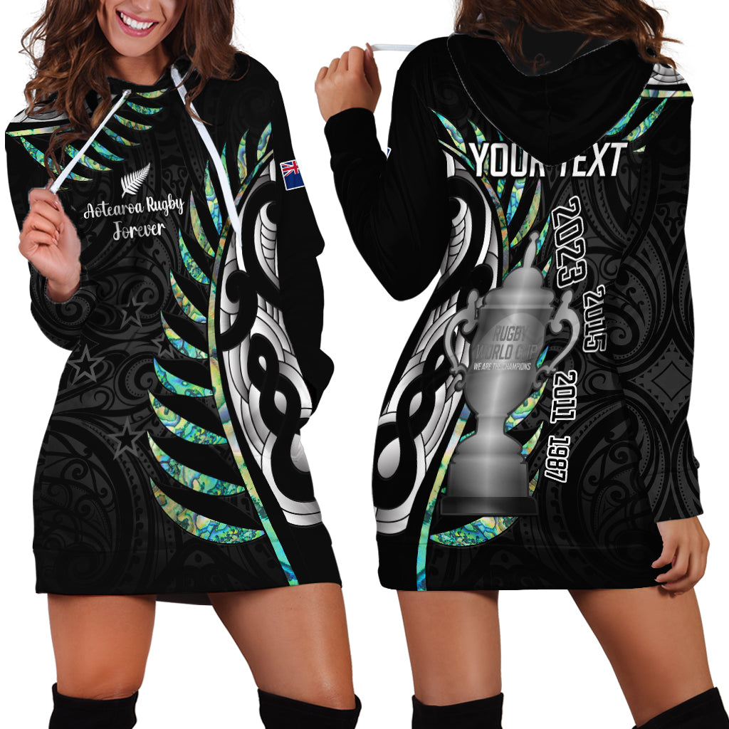 Personalised New Zealand Silver Fern Rugby Hoodie Dress Paua Shell With Champions Trophy History NZ Forever - Vibe Hoodie Shop