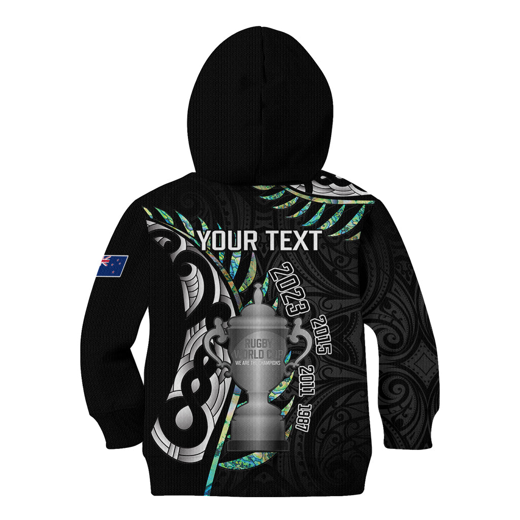 Personalised New Zealand Silver Fern Rugby Kid Hoodie Paua Shell With Champions Trophy History NZ Forever - Vibe Hoodie Shop