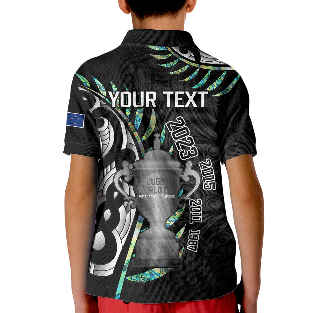 Personalised New Zealand Silver Fern Rugby Kid Polo Shirt Paua Shell With Champions Trophy History NZ Forever - Vibe Hoodie Shop
