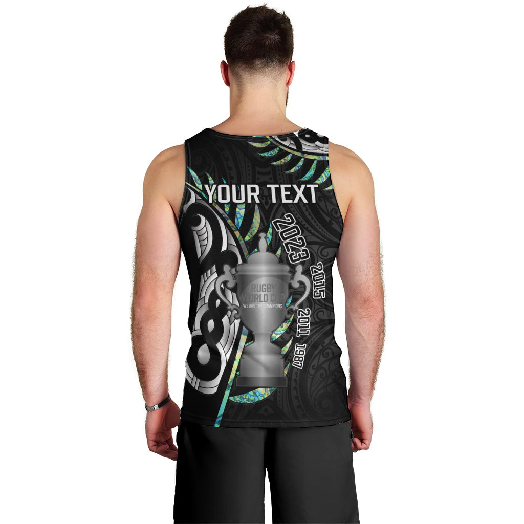 Personalised New Zealand Silver Fern Rugby Men Tank Top Paua Shell With Champions Trophy History NZ Forever - Vibe Hoodie Shop
