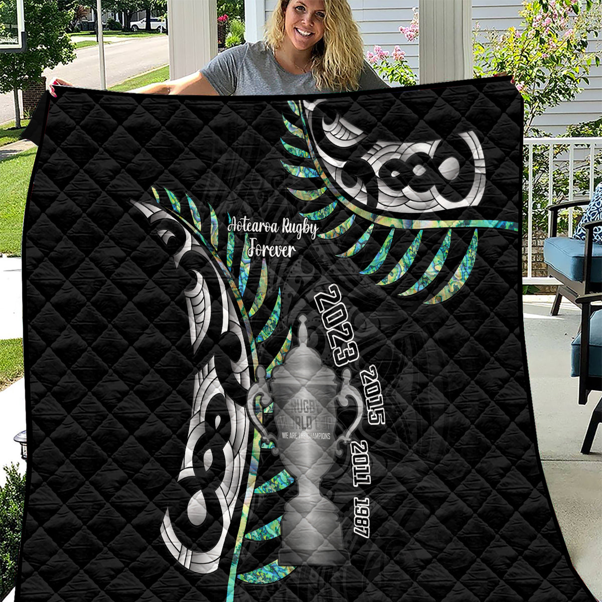 Personalised New Zealand Silver Fern Rugby Quilt Paua Shell With Champions Trophy History NZ Forever - Vibe Hoodie Shop