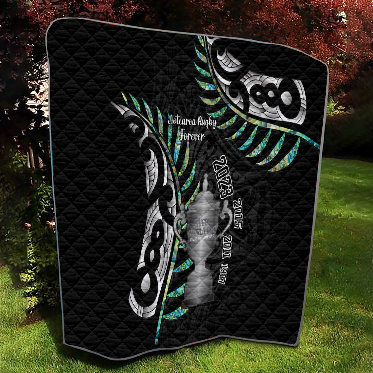Personalised New Zealand Silver Fern Rugby Quilt Paua Shell With Champions Trophy History NZ Forever - Vibe Hoodie Shop
