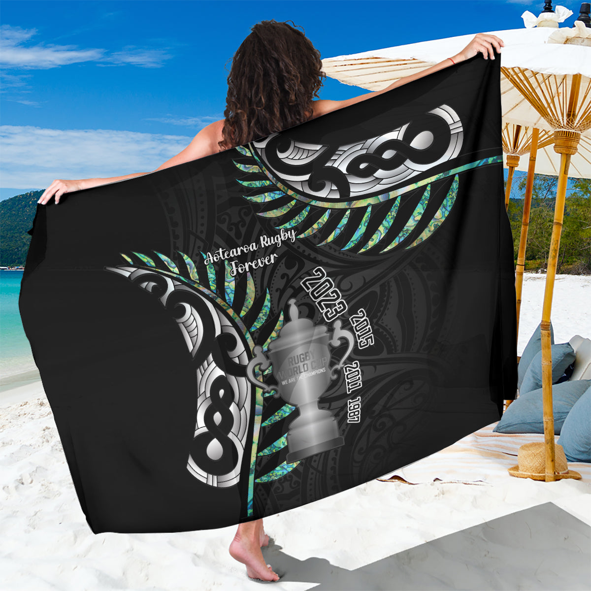 Personalised New Zealand Silver Fern Rugby Sarong Paua Shell With Champions Trophy History NZ Forever - Vibe Hoodie Shop
