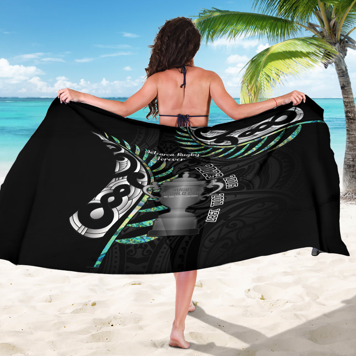 Personalised New Zealand Silver Fern Rugby Sarong Paua Shell With Champions Trophy History NZ Forever - Vibe Hoodie Shop
