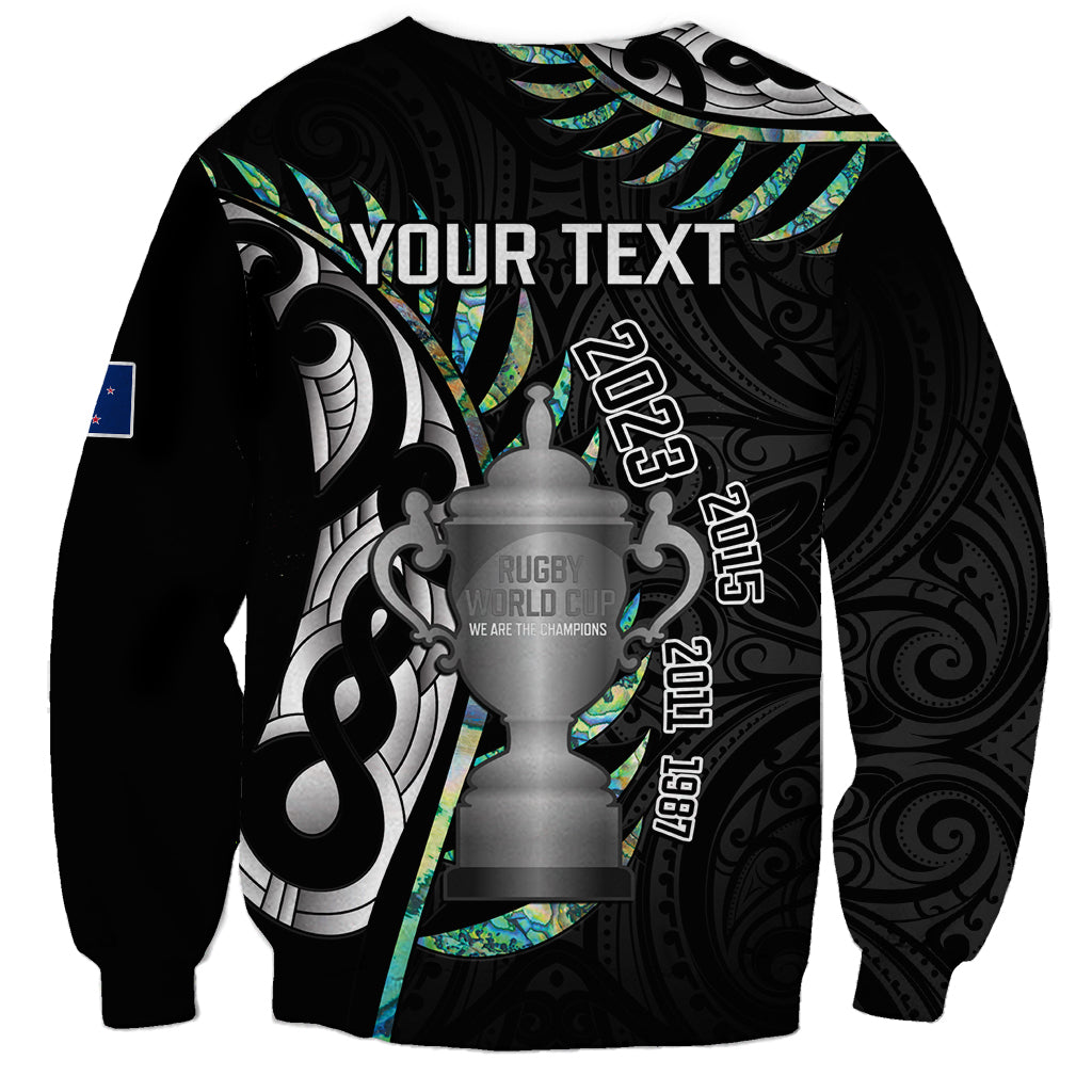 Personalised New Zealand Silver Fern Rugby Sweatshirt Paua Shell With Champions Trophy History NZ Forever - Vibe Hoodie Shop