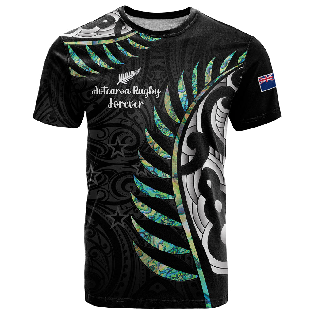 Personalised New Zealand Silver Fern Rugby T Shirt Paua Shell With Champions Trophy History NZ Forever - Vibe Hoodie Shop