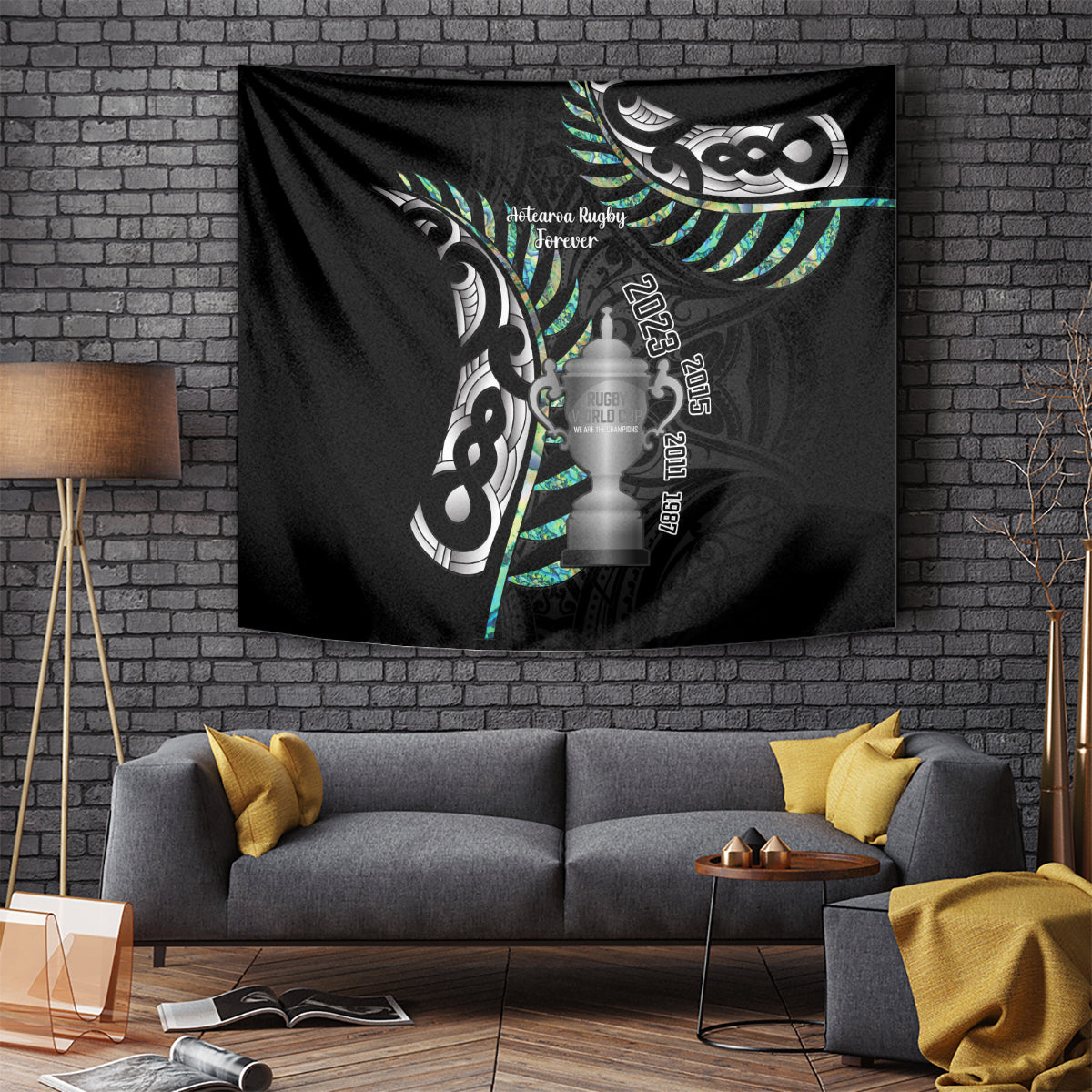 Personalised New Zealand Silver Fern Rugby Tapestry Paua Shell With Champions Trophy History NZ Forever - Vibe Hoodie Shop